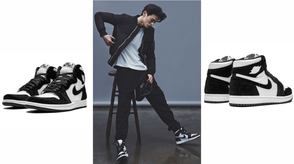 Mix giày Jordan 1 High Panda với quần vải jogger và áo khoác 