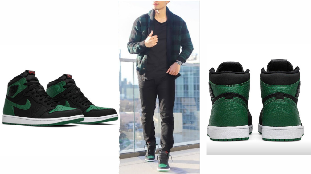 Phối giày Jordan 1 High Pine Green với quần vải và áo sơ mi
